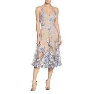 NWT Dress the Population 'Audrey' Floral Applique Midi Dress Size Medium